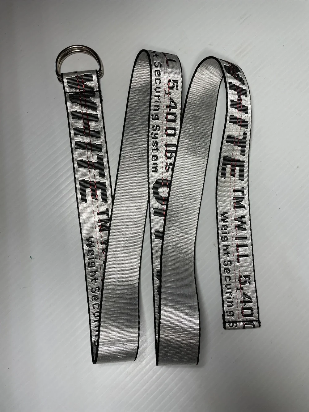 Off-White Men Silver Industrial Logo Buckle Woven Belt One Size Double D Buckle